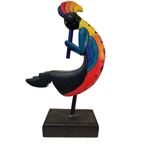 1995 Jeff Mckinley Artist Natureglyph Kokopelli Wood Statue Tiger Lily SC321